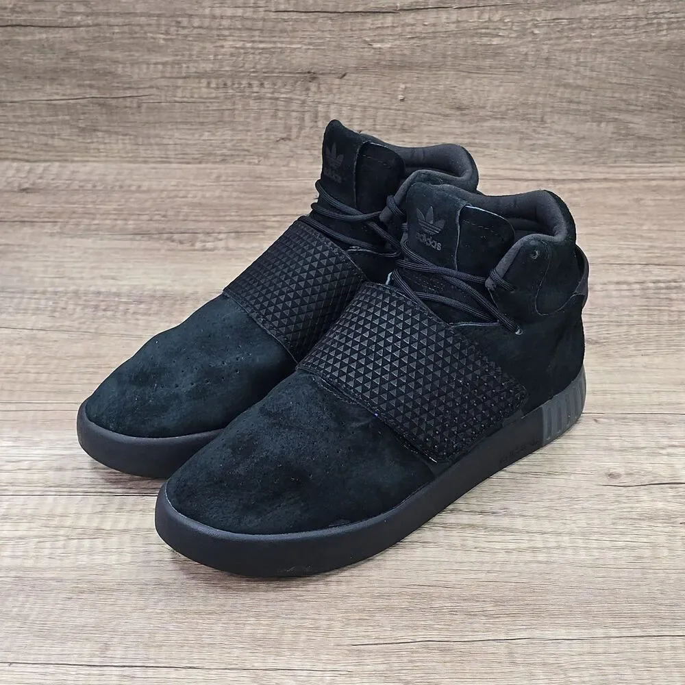Adidas Tubular Invader Strap Men's Size 7 Women's Sz 8.5 Black Sneakers (BA7330)